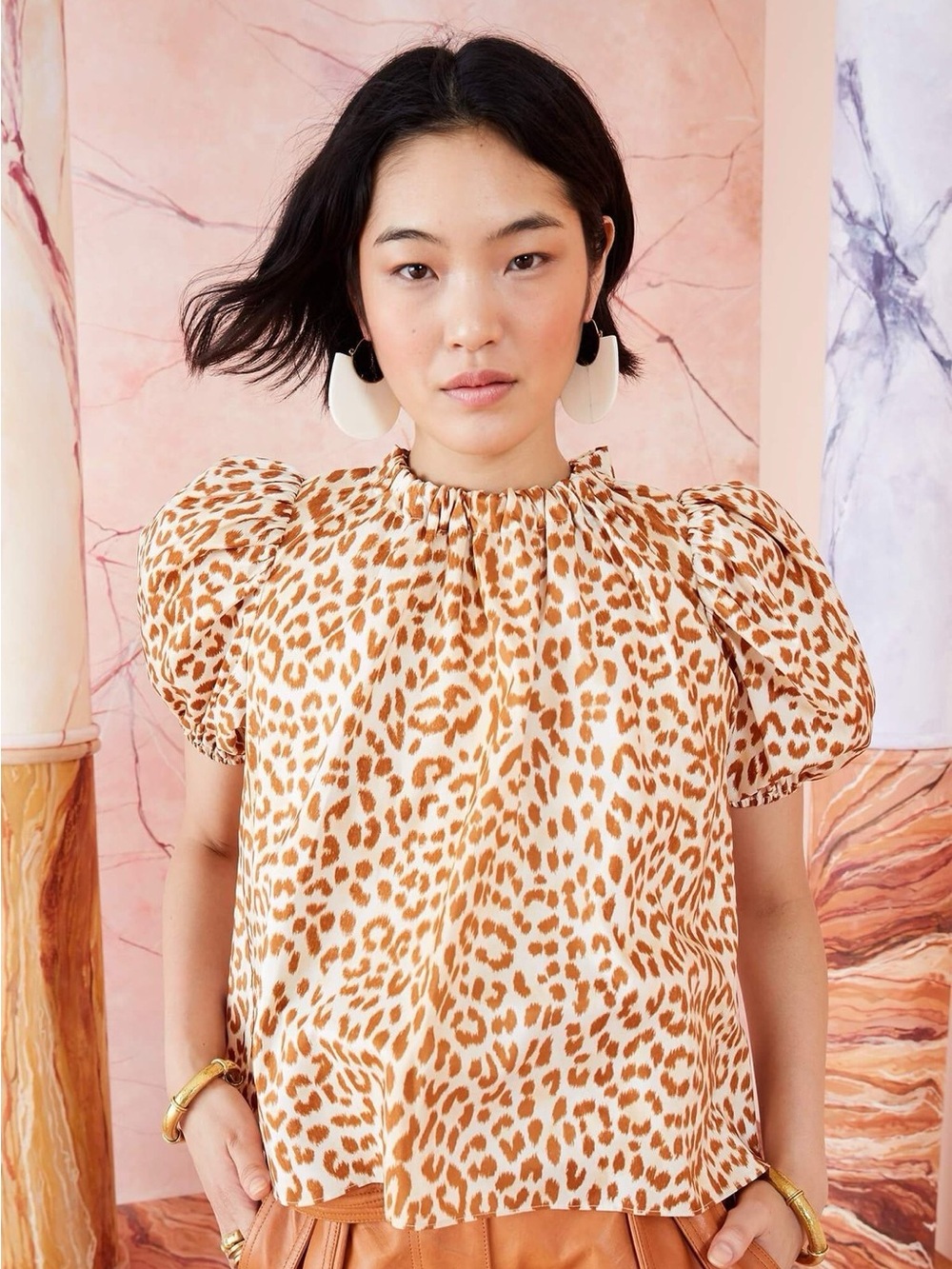 Ulla Johnson Isolda Animal Print 100% Silk Blouse Long Sleeve Women Size 6